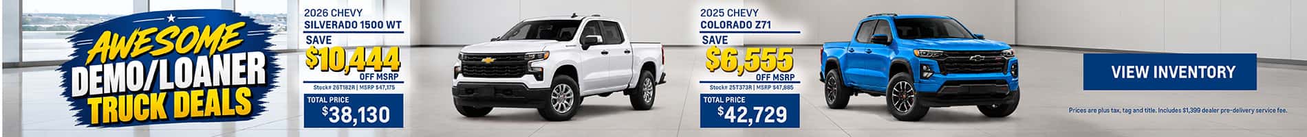 September Savings on Loaner Silverado 1500 and Colorado Trucks
