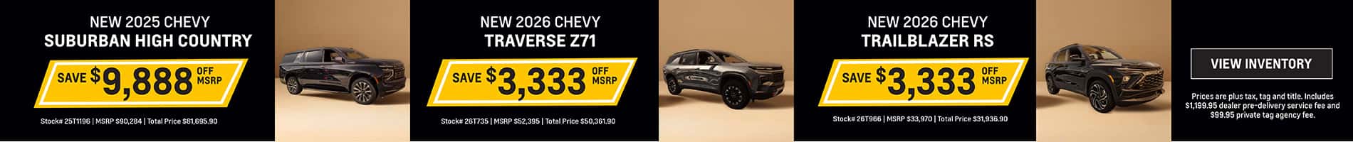 August Savings on New 2025 Chevrolet Suburban, 2026 Trailblazer and Traverse SUVs