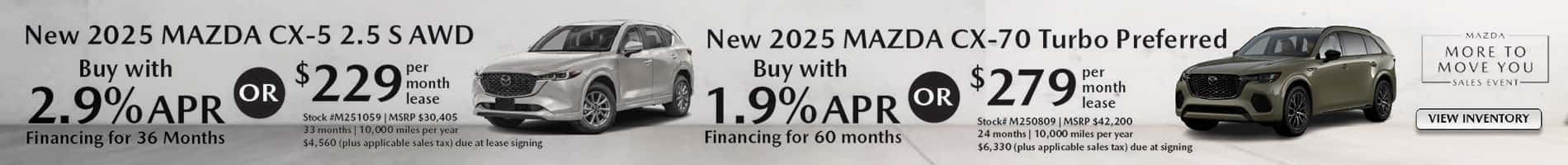 August Offers on New 2025 Mazda CX-5 and CX-70 Models