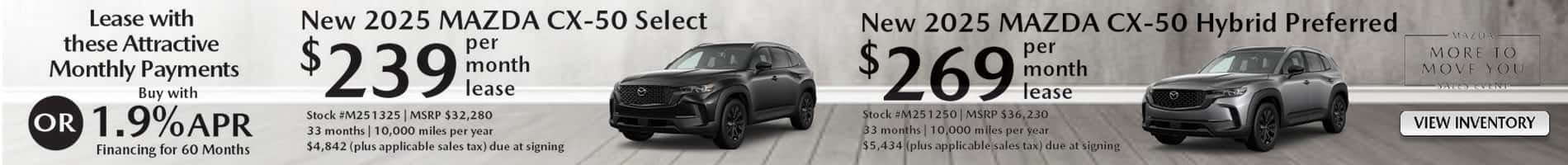 August Offers on New 2025 Mazda CX-50 Gas and Hybrid Models