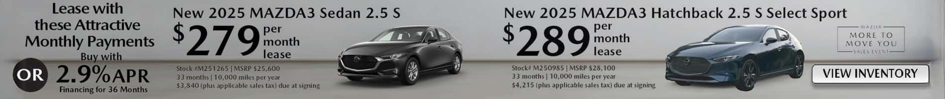 August Offers on New 2025 Mazda3 Sedan and Hatchback Models