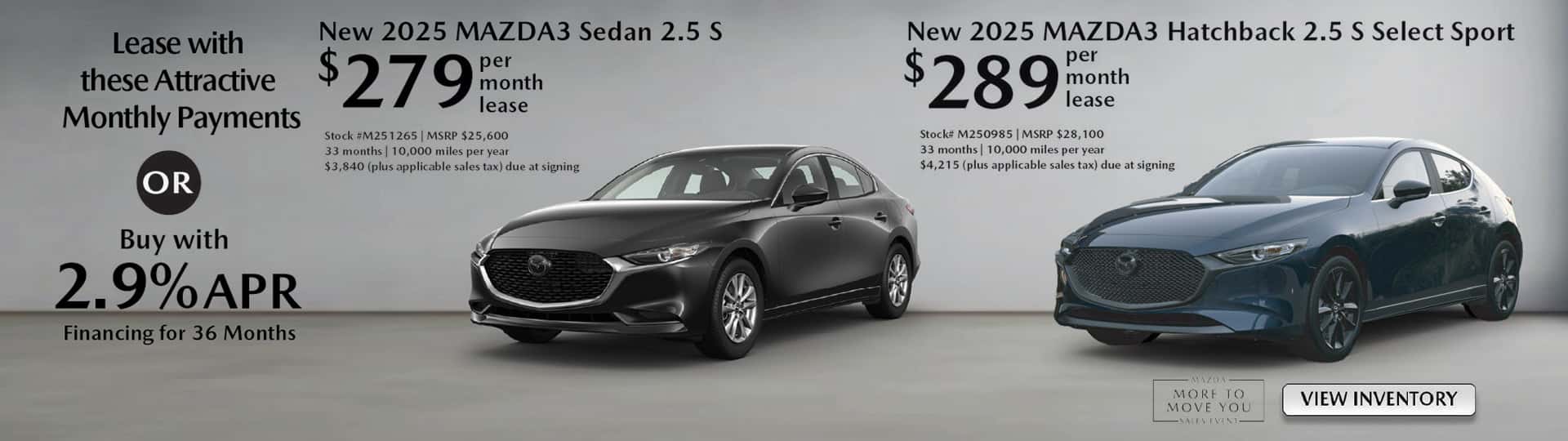 August Offers on New 2025 Mazda3 Sedan and Hatchback Models