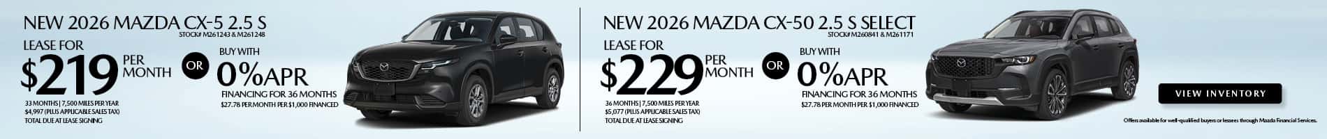 Lease and APR offers on New 2026 Mazda CX-5 and CX-50 models