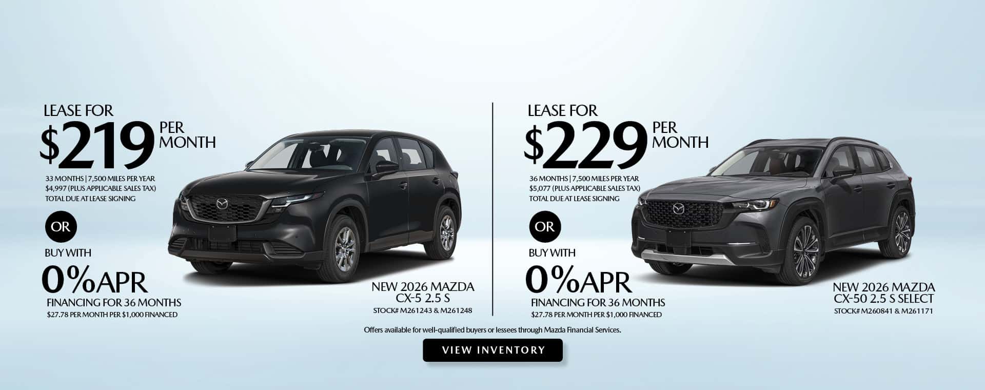 Lease and APR offers on New 2026 Mazda CX-5 and CX-50 models