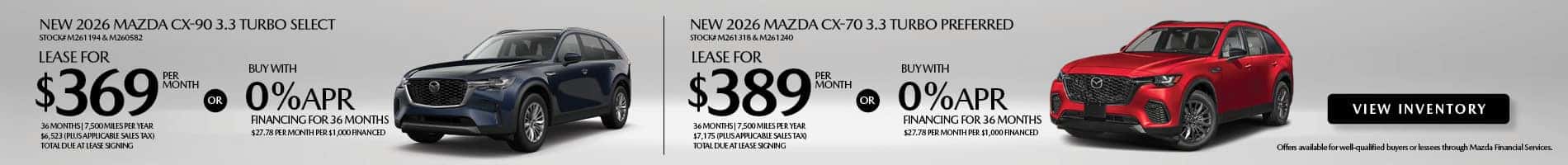 Lease and APR offers on New 2026 Mazda CX-70 and CX-90 models