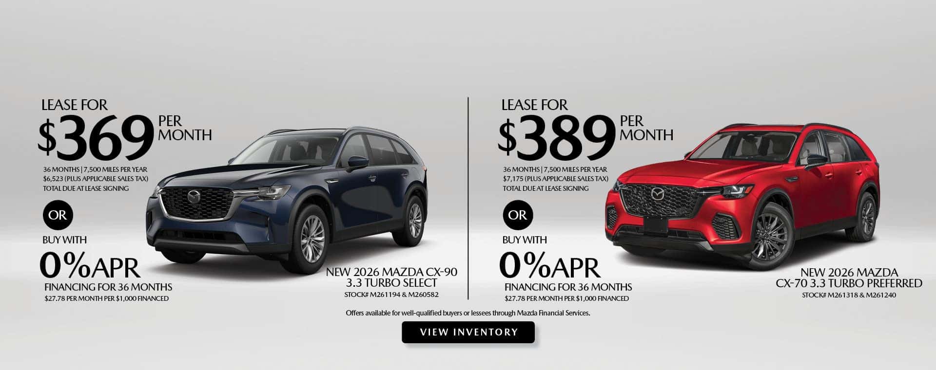 Lease and APR offers on New 2026 Mazda CX-70 and CX-90 models
