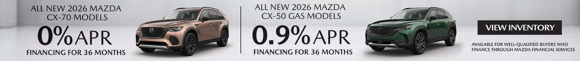 APR offers on New 2026 Mazda CX-70 and CX-50 Gas model SUVs