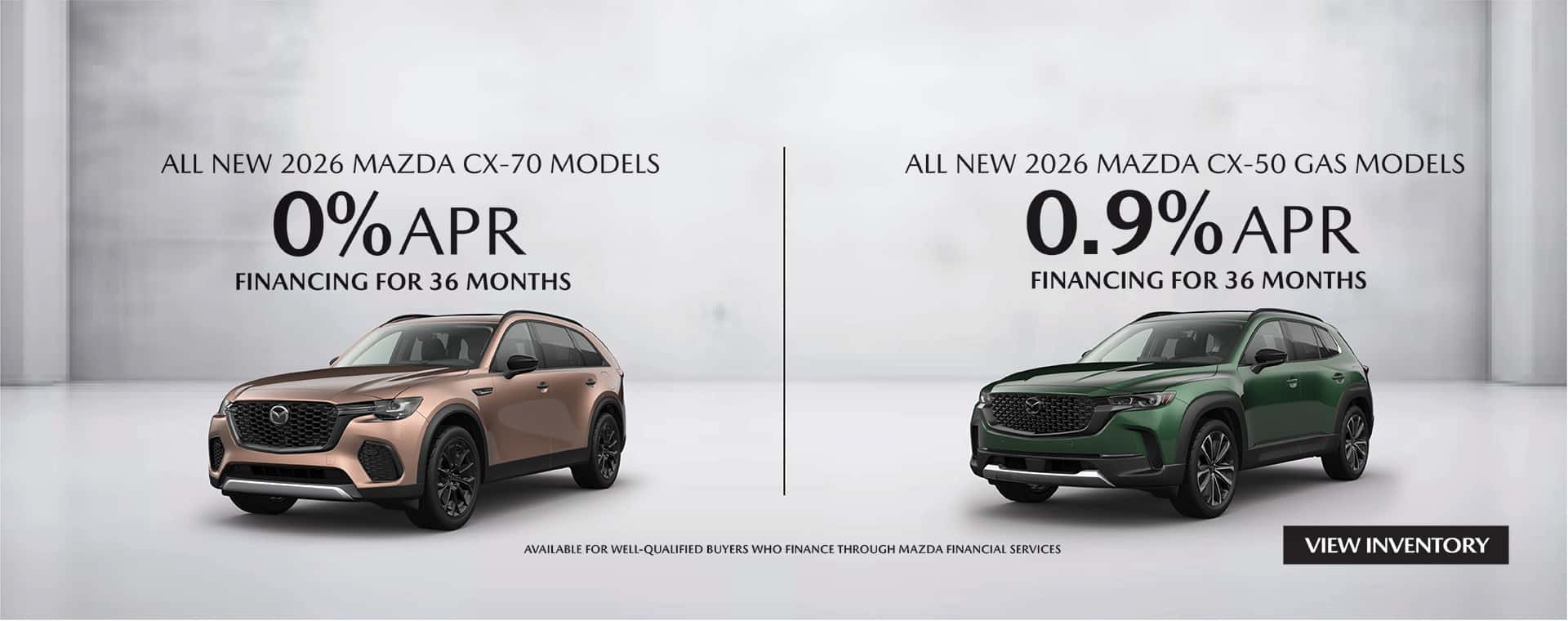 APR offers on New 2026 Mazda CX-70 and CX-50 Gas model SUVs
