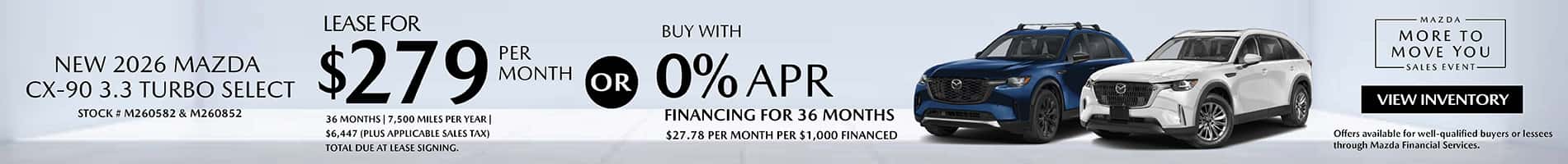 Lease and APR offers on New 2026 Mazda CX-90 SUVs