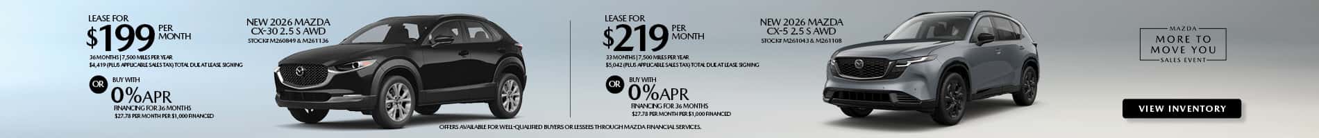 Lease and APR offers on New 2026 Mazda CX-30 and CX-5 models