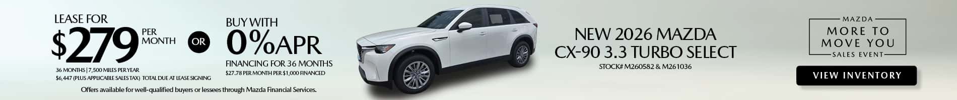 Lease and APR offers on New 2026 Mazda CX-90 SUVs