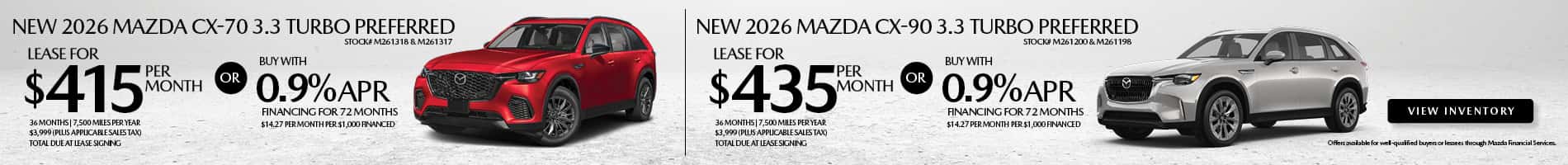 Lease and APR offers on New 2026 Mazda CX-70 and CX-90 models