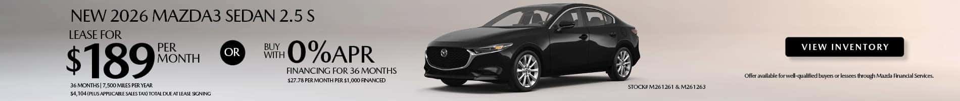 Lease and APR offers on New 2026 Mazda3 Sedans