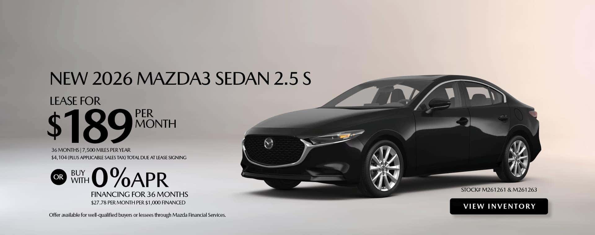 Lease and APR offers on New 2026 Mazda3 Sedans