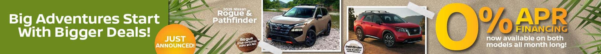 2025 Nissan Rogue & Pathfinder 0% June Offer – Desktop SRP Banner