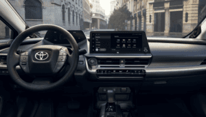 Front interior of new 2026 Toyota Prius near Conroe