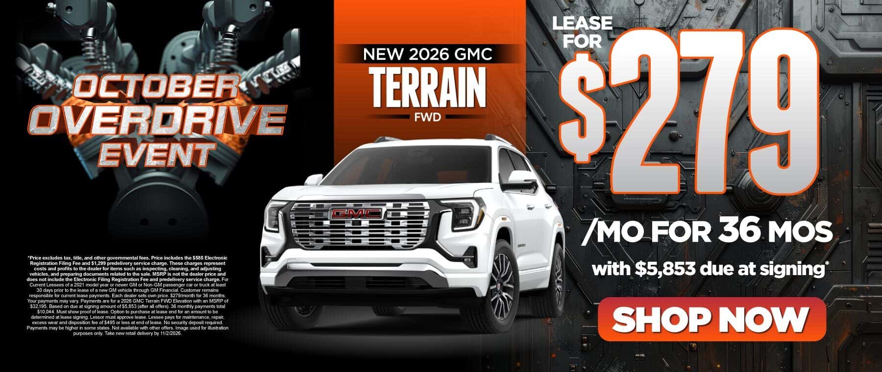 New 2026 GMC Terrain FWD Lease for $279 a month for 36 months with $5,853 due at signing*