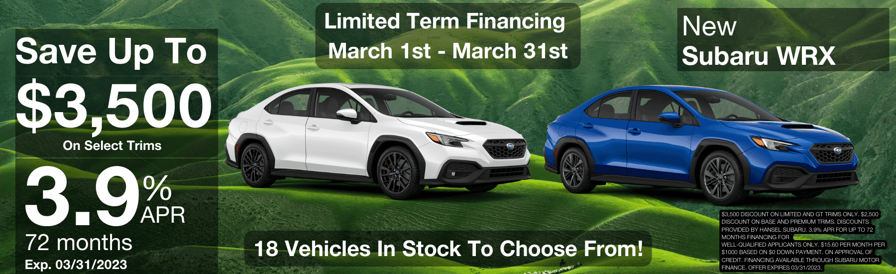 2023 March Subaru WRX Banner