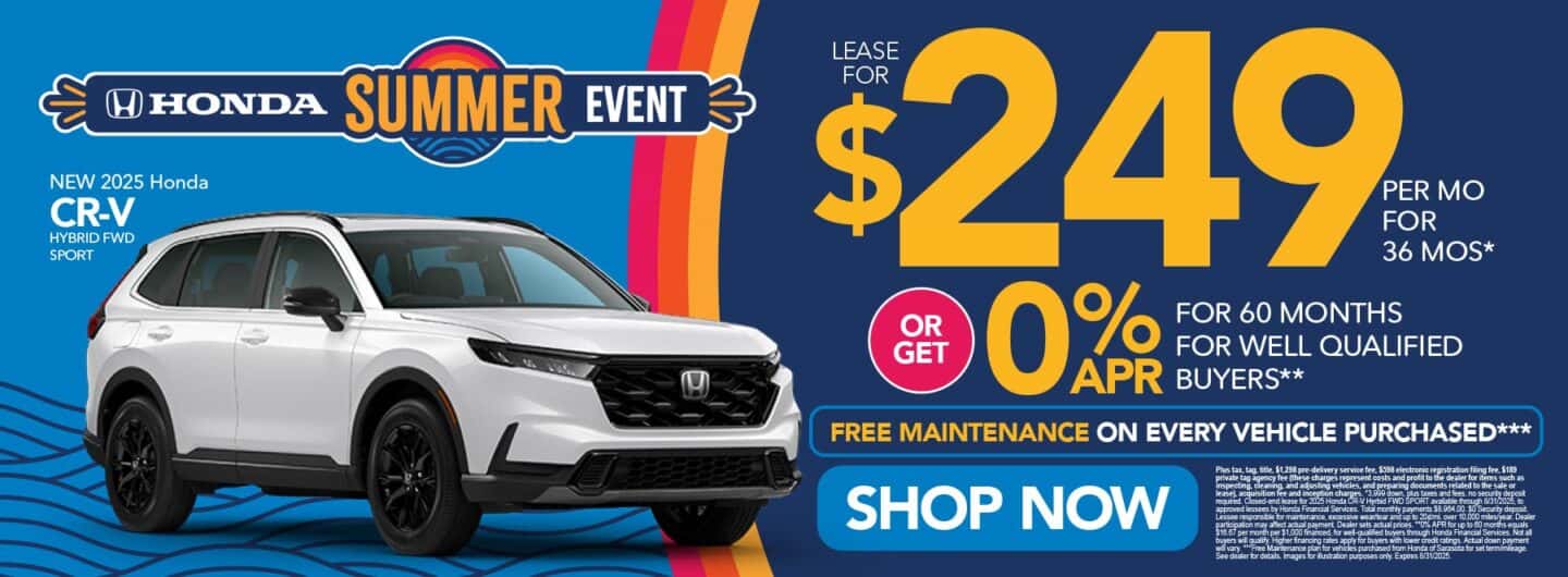 New 2025 Honda CR-V Hybrid FWD SPORT "Lease for $249/mo for 36 months* or Get 0% APR For 60 Months for Well Qualified Buyers** Free Maintenance on Every Vehicle Purchased***"
