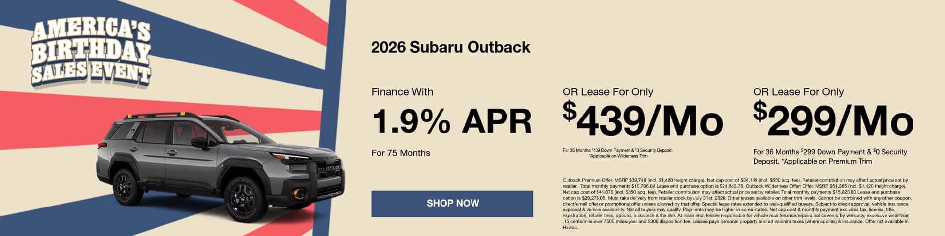 July 2026 Outback Special