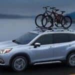 Forester-sideview- cloudy day by dam_lake w_ kayaks-silver