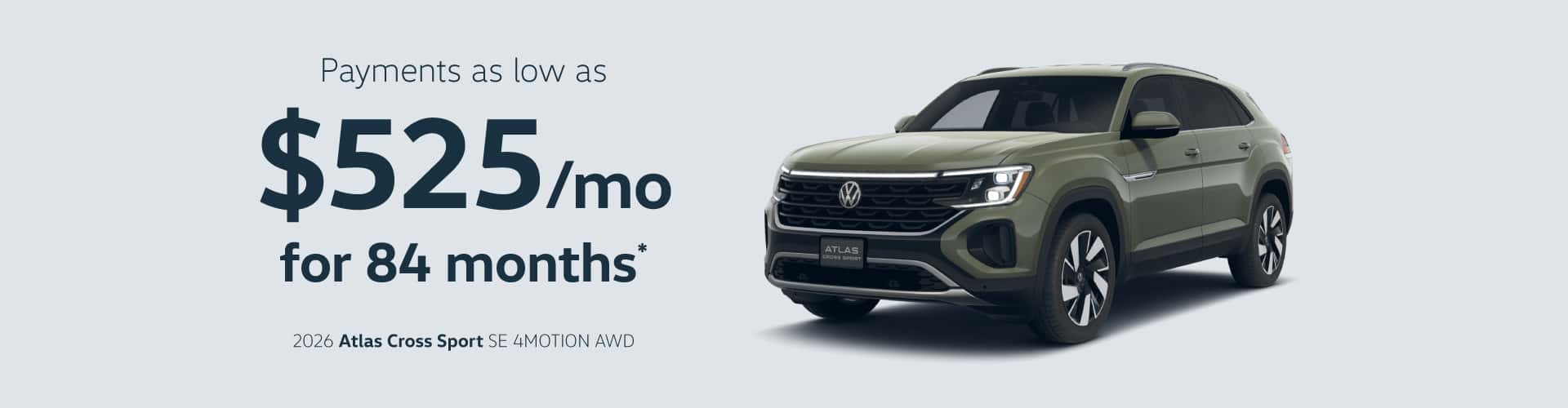 2026 Volkswagen Atlas Cross Sport SE W TECH AWD: Payments as low as $525/month for 84 months*