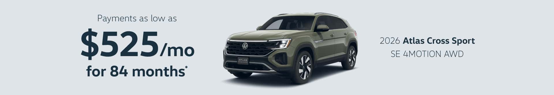 2026 Volkswagen Atlas Cross Sport SE W TECH AWD: Payments as low as $525/month for 84 months*