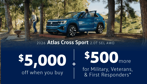 2026 Atlas Cross Sport 2.0T SEL AWD : $5,000 off when you buy — $500 Military, Veterans & First Responders*