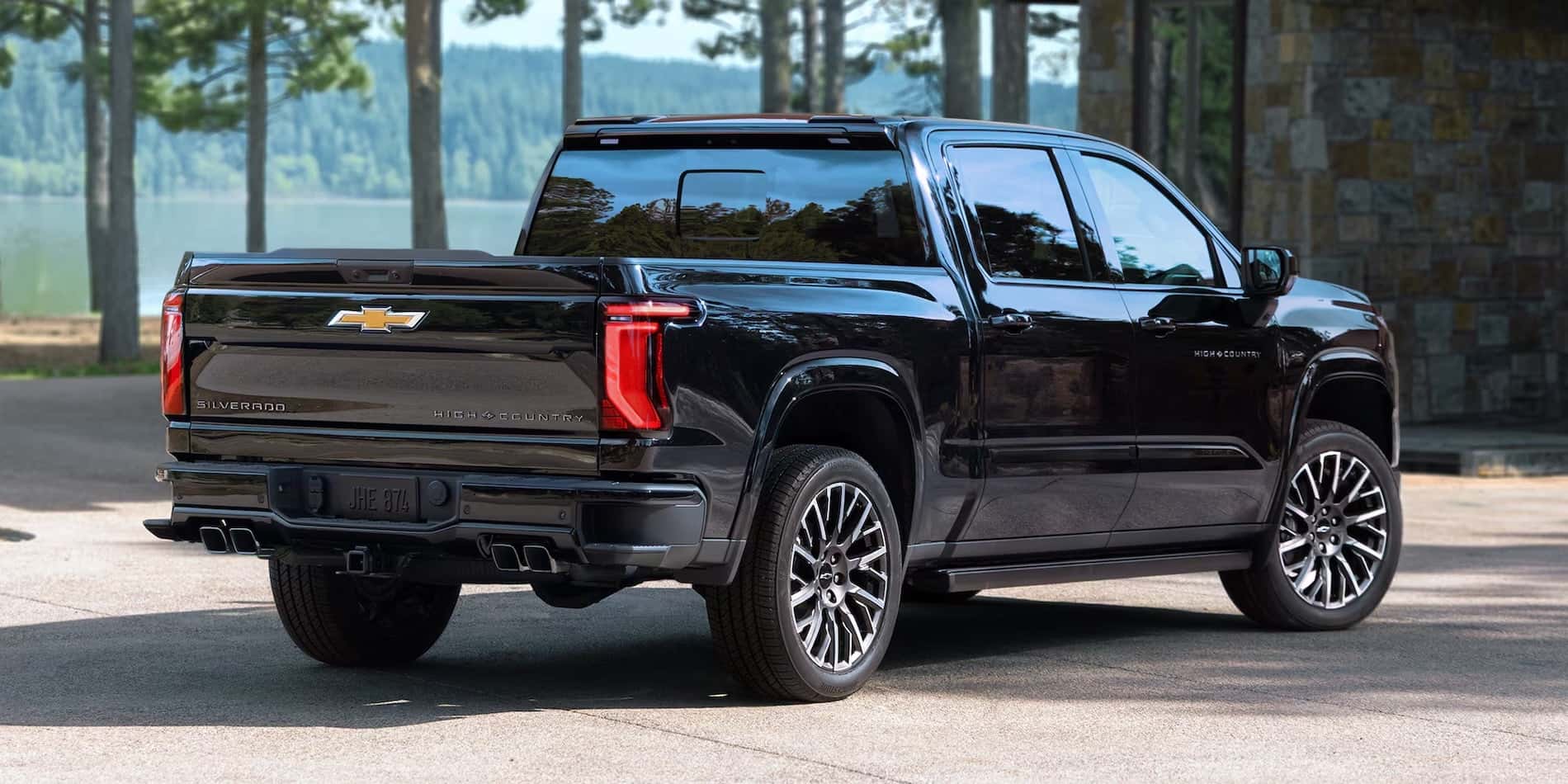 Black 2027 Chevrolet Silverado 1500 High Country rear view exterior