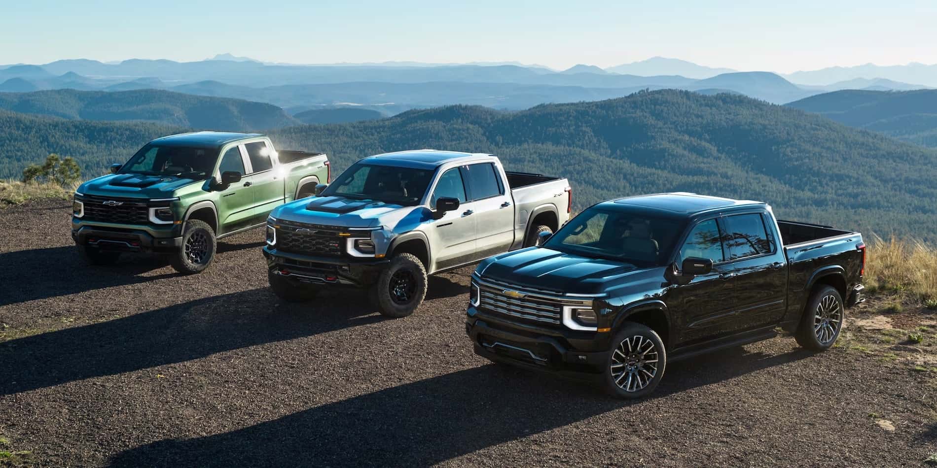 2027 Chevrolet Silverado 1500 trim lineup with Trail Boss, ZR2 and High Country exterior
