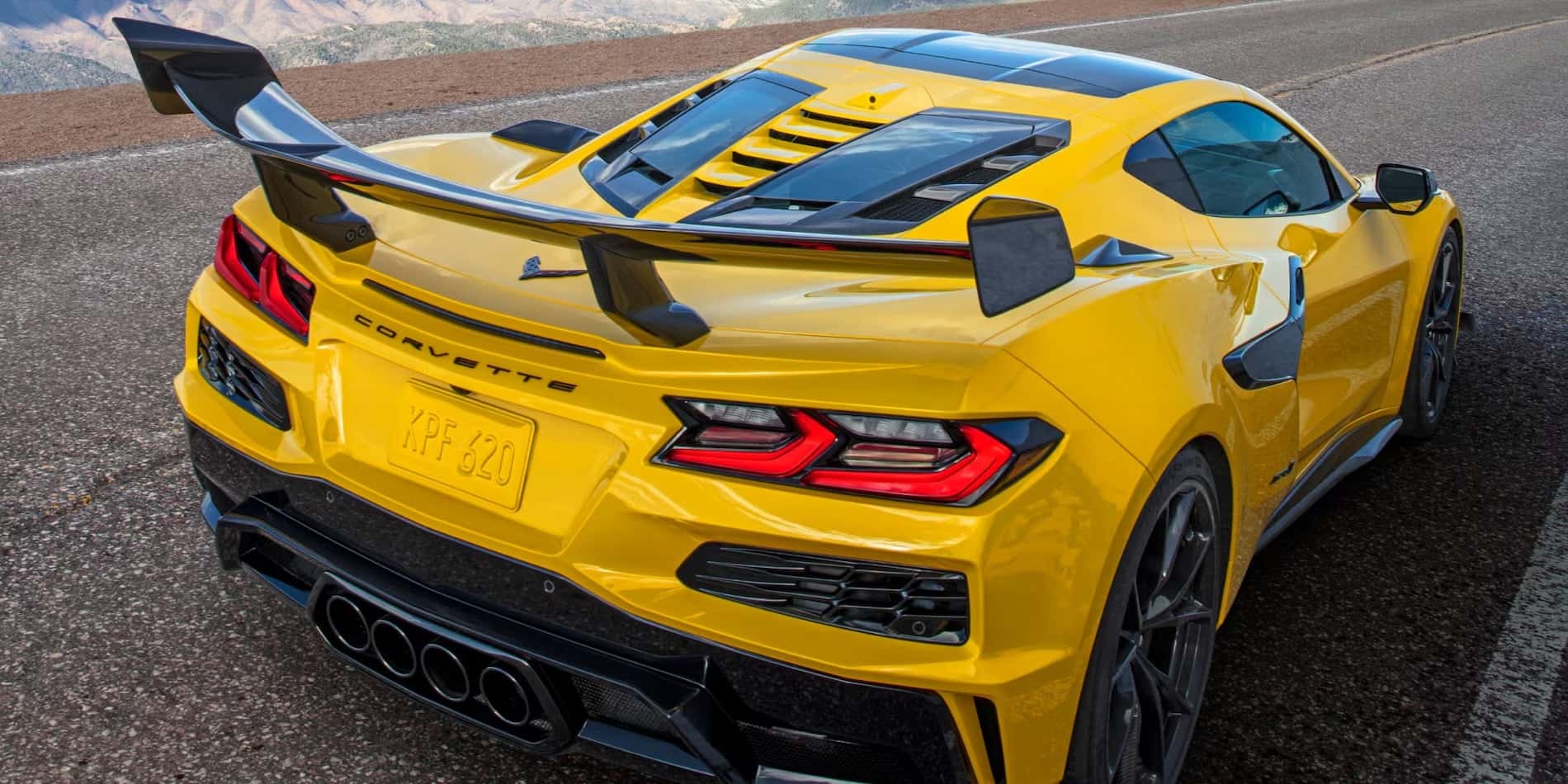 Yellow 2027 Corvette ZR1 rear bodywork and carbon-fiber wing