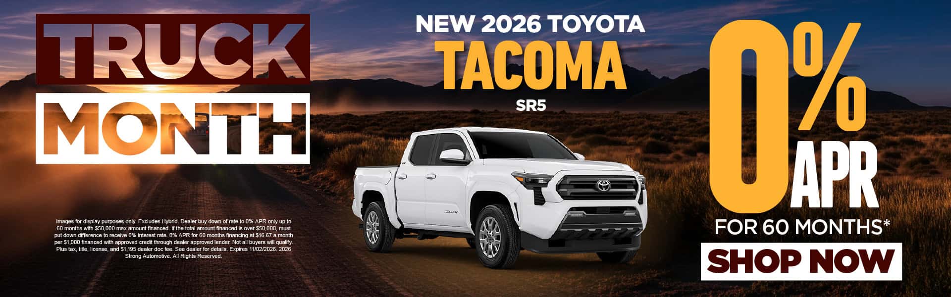 New 2026 Toyota Tacoma SR5 0% APR / 60 MONTHS