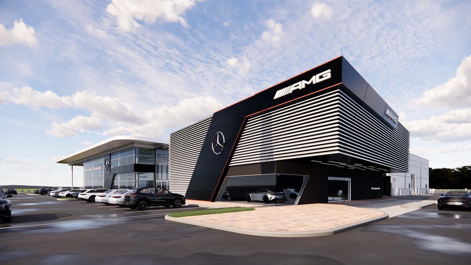 AMG Brand Center entrance at Mercedes-Benz of Columbus North in Sunbury, Ohio