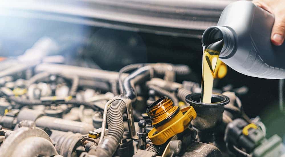Pouring oil into an engine