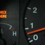Check engine light on a dashboard