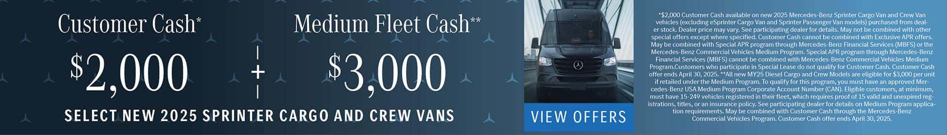 Sprinter Customer Cash $2,000 + Medium Fleet Cash $3,000