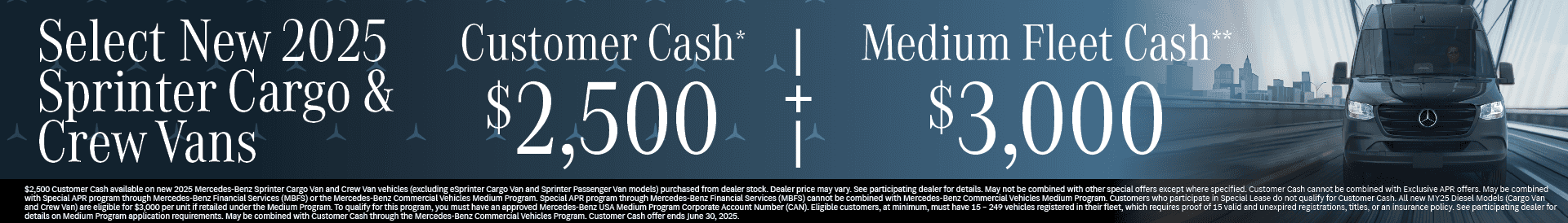 Sprinter Customer Cash $2,000 + Medium Fleet Cash $3,000