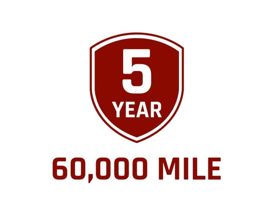 Red shield badge reading 5 year 60,000 mile roadside assistance