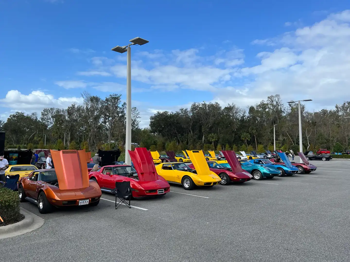 Classic Corvette lineup during Corvette Christmas in New Smyrna Beach