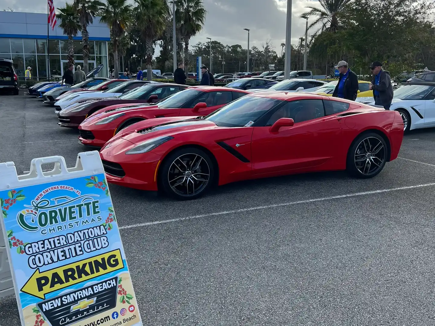 Greater Daytona Corvette Club lineup during Corvette Christmas