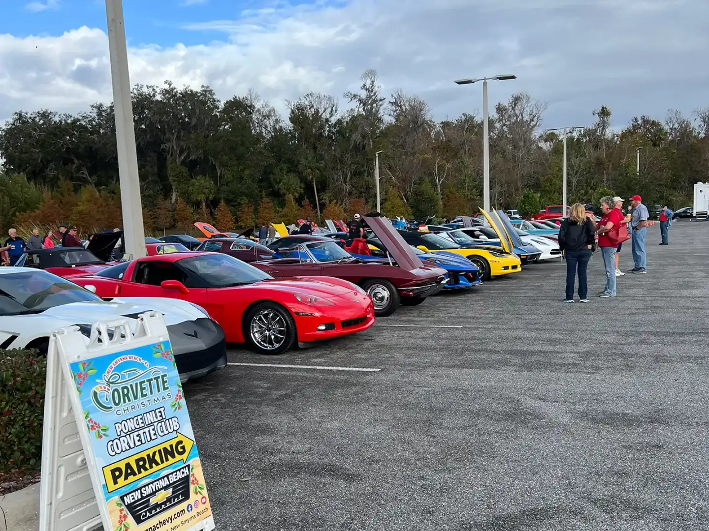 Ponce Inlet Corvette Club parking sign during Corvette Christmas