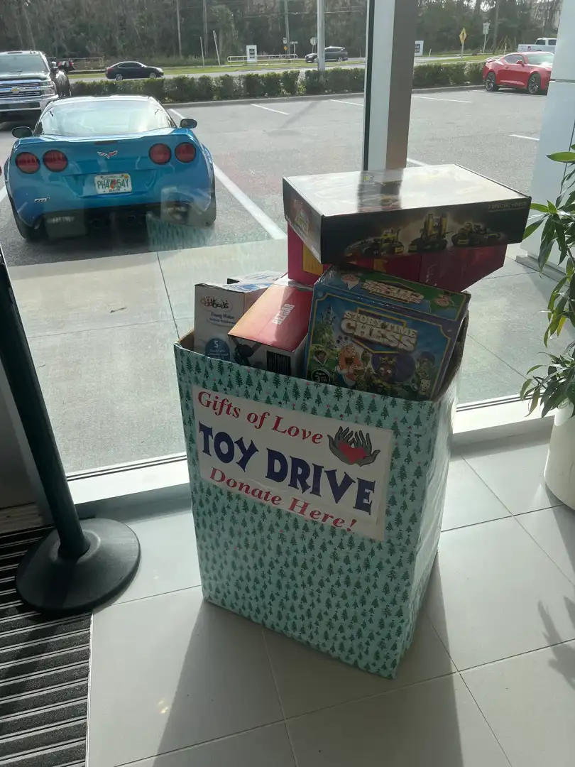 Gifts of Love toy donation box at Corvette Christmas