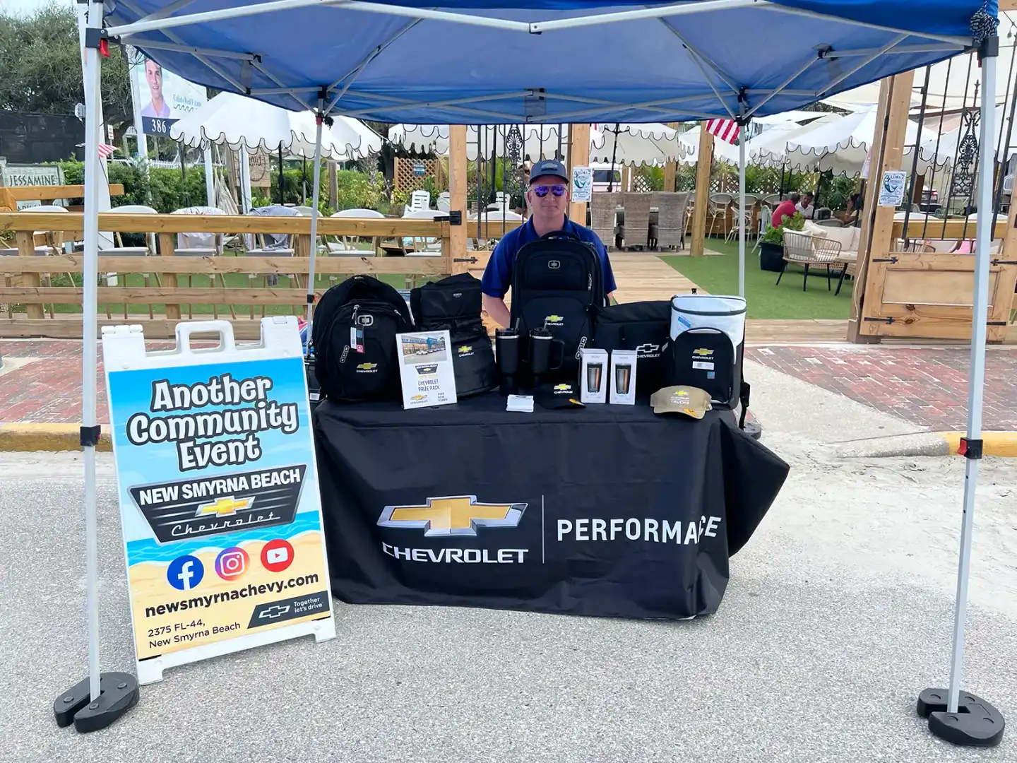 Prize giveaway bundle at Flagler Avenue community event sponsored by New Smyrna Beach Chevrolet