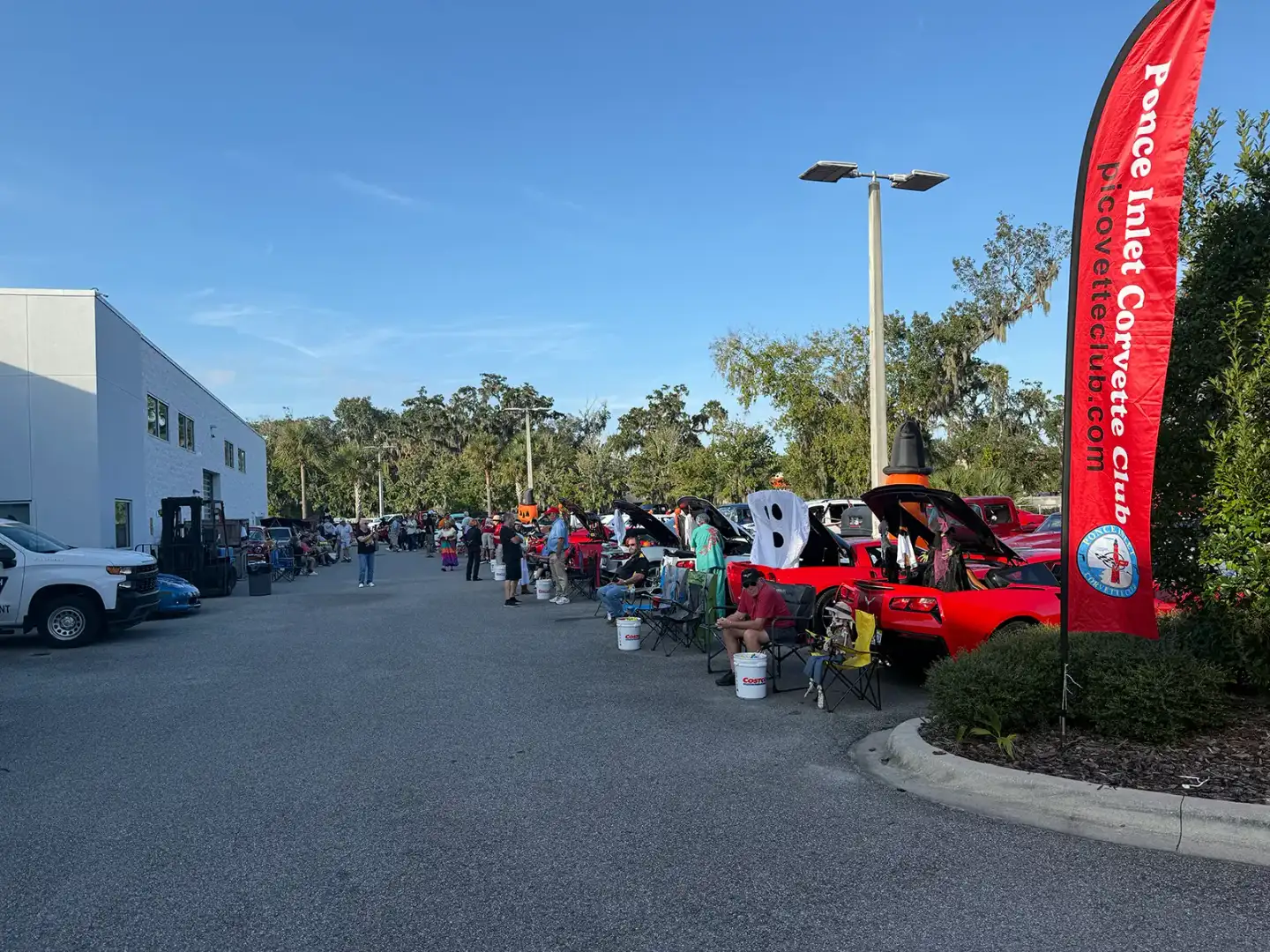 Corvette lineup outside New Smyrna Beach Chevrolet during Halloween Trunk or Treat