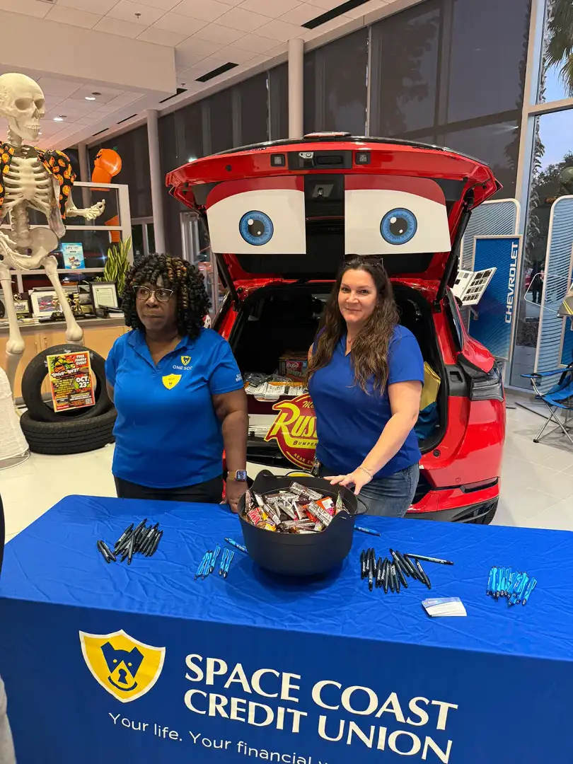 Space Coast Credit Union booth at Halloween Trunk or Treat at New Smyrna Beach Chevrolet