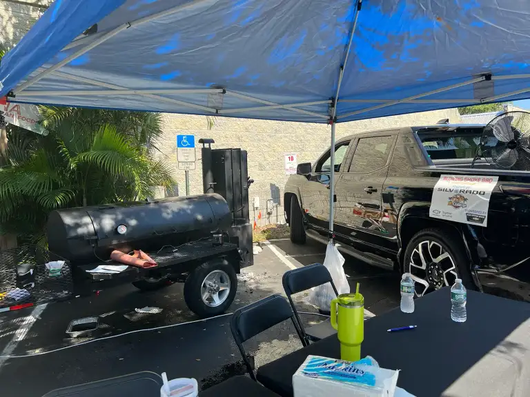 Smoker and truck setup at Flagler Ave BBQ Challenge
