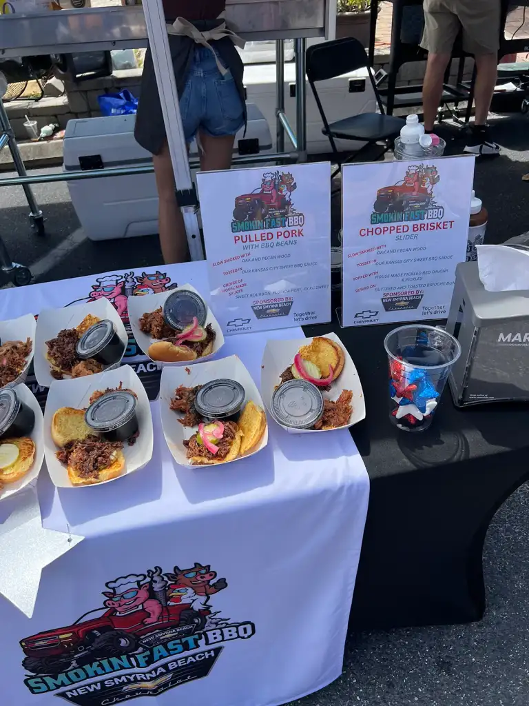 Brisket slider and BBQ food booth display