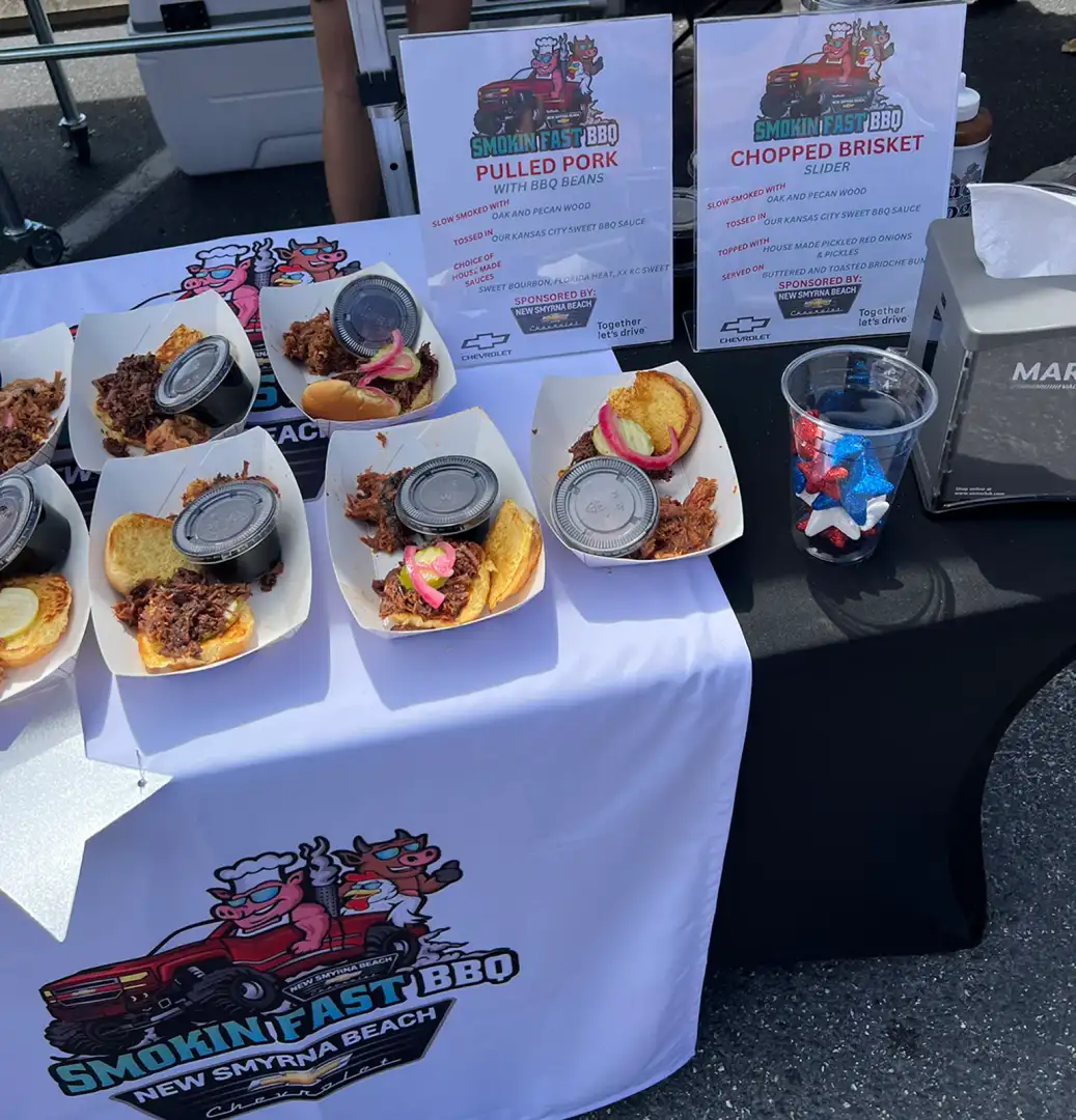 Smokin Fast BBQ booth at New Smyrna Beach Chevrolet community event