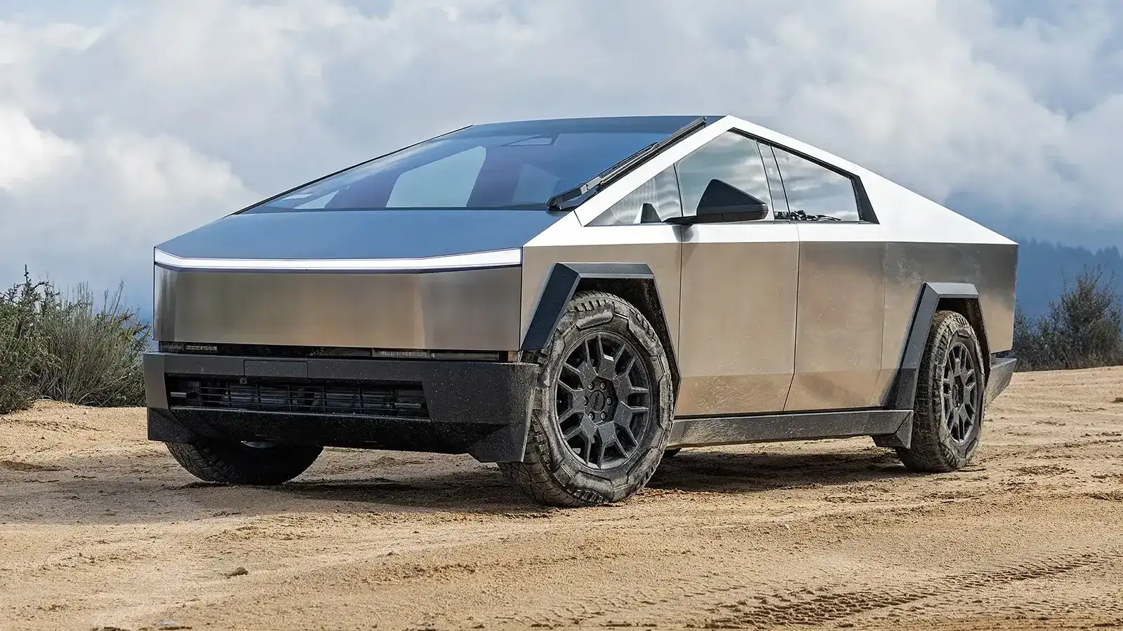 Tesla Cybertruck exterior for comparison with Chevrolet Silverado EV