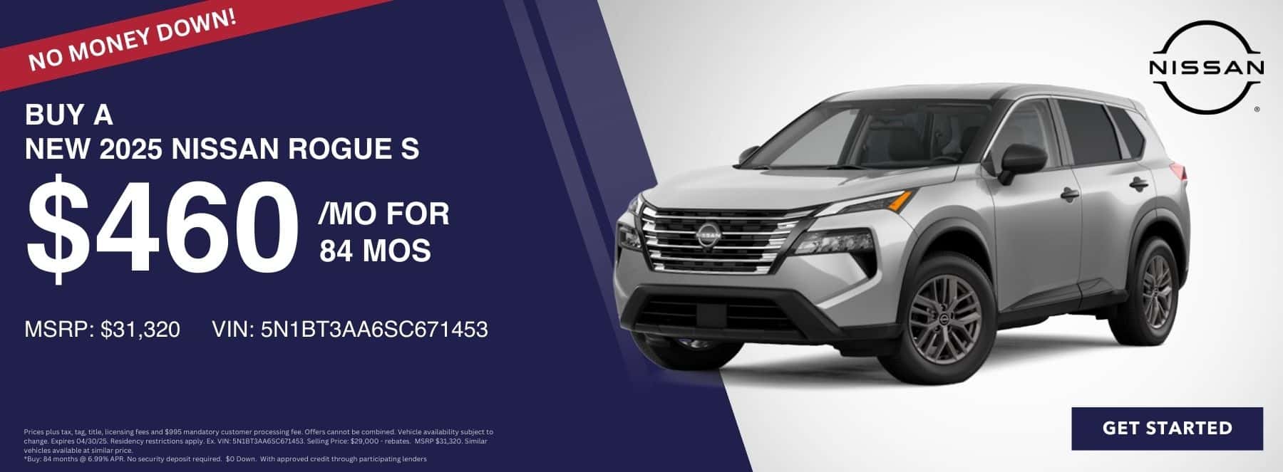 Buy a New 2025 Nissan Rogue for $460 per month with *No money down at Step One Nissan Andalusia in Andalusia, AL. Select the image to view matching inventory.